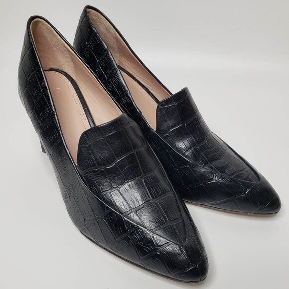 AD and Daughters Esmea Black Leather Croc Embossed Heels 7.5 - Picture 3 of 12